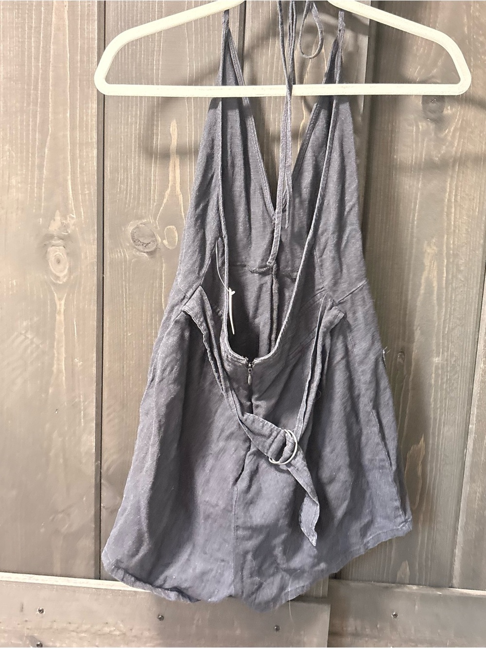 New Free people  linen Halter Romper with Front Pockets - Picture 4 of 5